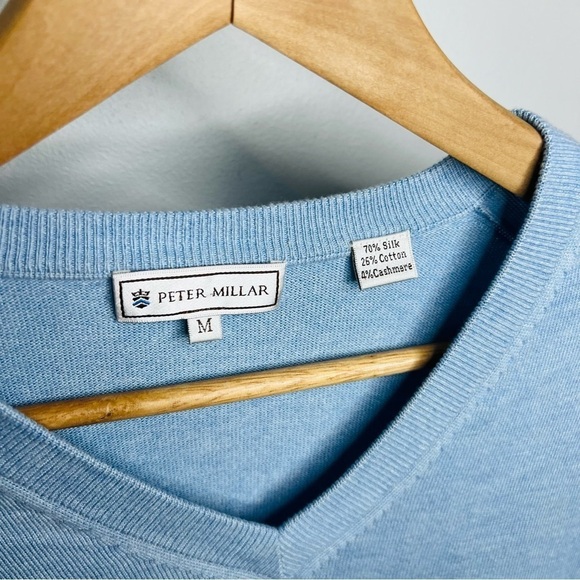 Peter Millar Crown Blue Luxury Blend V-Neck Sweater Medium - Picture 4 of 7